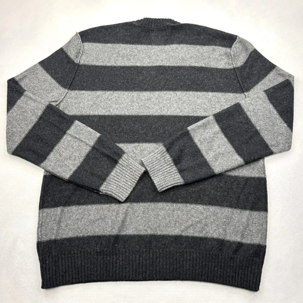 Banana Republic Sweater Mens Medium Gray Striped Cashmere Angora V Neck Knit Top